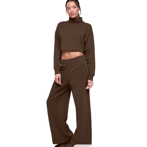 ALO Yoga Pants - ALO Yoga Serenity Wide Leg Sweatpants M Espresso Brown Accolade Quiet Luxury